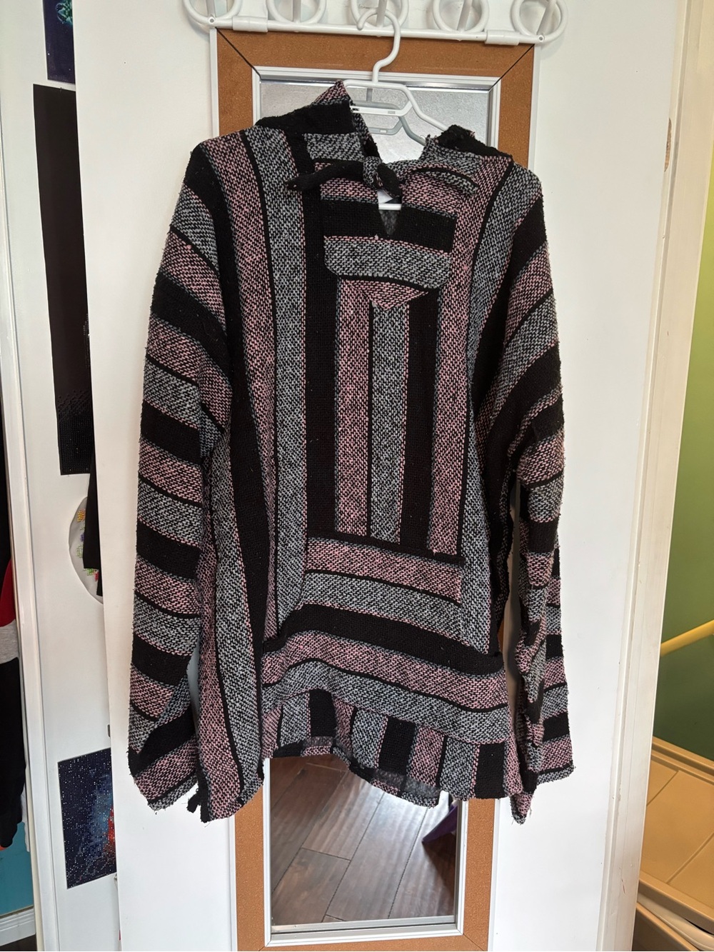Striped Baja Hoodie in Black and Mauve
